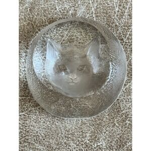 MAT JONASSON Sweden Art Glass Crystal Cat Kitten Signed 3D Paperweight